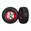 Traxxas 5887 2WD Rear SCT Off-Road Racing Tyres and SCT Chrome Red Beadlock Wheels dual profile (2.2 inch outer, 3.0 inch inner) TSM Rated Assembled and Glued 2pc