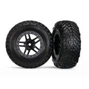 Traxxas 5889 2WD Rear or 4WD SCT off-Road Racing Tyres and SCT Split-Spoke Black, Satin Chrome Beadlock Style Wheels TSM Rated Assembled and Glued