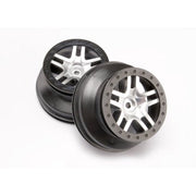 Traxxas 6872 2WD Rear or 4WD SCT Split-Spoke Satin Chrome Wheels with Black Beadlock Style and Dual Prof ile (2.2 inch outer, 3.0 inch inner) 2pc
