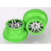 Traxxas 6872X Rear 2WD or 4WD SCT Split-Spoke Chrome with Green Beadlock Style Wheels Dual Profile 2.2 inch outer and 3.0 inch inner