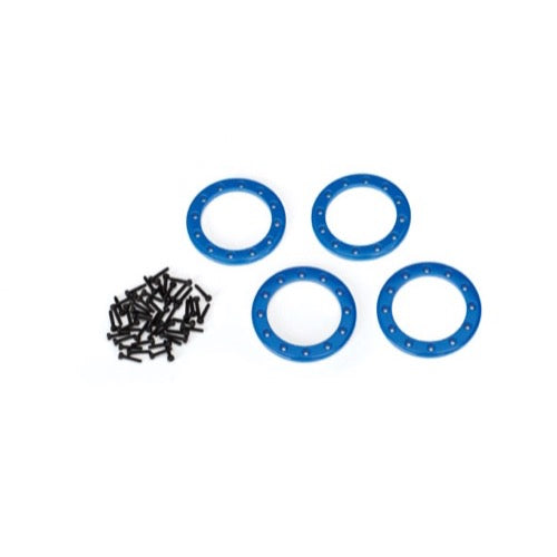 Traxxas 8169X 1.9" Black Aluminum Beadlock Rings (Set Of 4) With Screws - For RC Crawler Wheels, Blue Accent