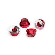 Traxxas 8447R Aluminium Nuts 5mm Flanged Nylon Locking Serrated Red 4pc