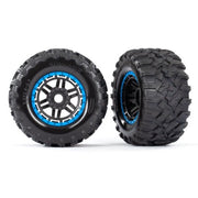 Traxxas 8972A Maxx MT Tyres and Blue Beadlock Style Wheels Glued and Assembled with Foam Inserts Black 2pc