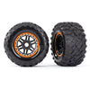 Traxxas 8972T Maxx MT Tyres and Orange Beadlock Style Wheels Glued and Assembled with Foam Inserts Black 2pc