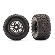 Traxxas 8972 Black Wheels Maxx All-Terrain Tyres Foam Inserts 17mm Splined TSM Rated Assembled 2pc