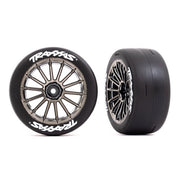 Traxxas 9375R Rear Slick 2.0 inch Tyres with Traxxas Logo and Multi-Spoke Black Chrome Wheels VXL Rated Assembled and Glued 2pc