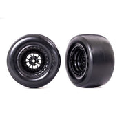 Traxxas 9477 Rear Mickey Thompson ET Drag Slicks Smoke Compound Tyres and Weld Glossy Black Wheels with Foam Inserts Assembled and Glued 2pc