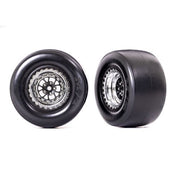 Traxxas 9477R Rear Mickey Thompson ET Drag Slicks Smoke Compound Tyres and Weld Chrome with Black Wheels with Foam Inserts Assembled and Glued 2pc