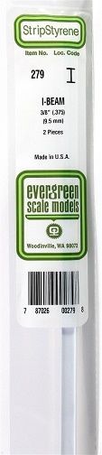 Evergreen 00279 Styrene I-Beam .375 in/ 9.5mm 14in/35cm - 2